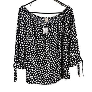 J. Crew Navy Blue and White Polka Dot Tie Sleeve Blouse Size Small NWT